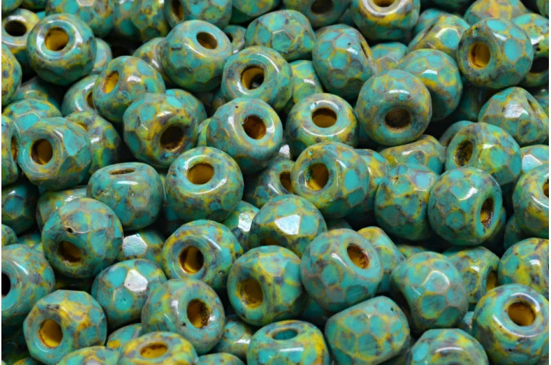 多面小马贝果珠，黄色洞石绿松石斑点（83120-86800-33310），玻璃，捷克共和国