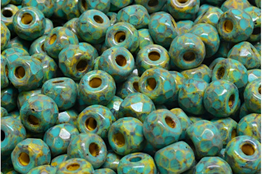 多面小马贝果珠，黄色洞石绿松石斑点（83120-86800-33310），玻璃，捷克共和国