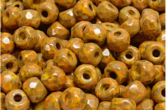 ファセット加工のポニーベーグルビーズ、イエロートラバーチンオレンジスポット（83120-86800-33302）、ガラス、チェコ共和国
