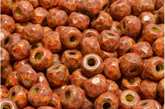 ファセット加工のポニーベーグルビーズ、イエロートラバーチンベージュオレンジスポット（83120-86800-33307）、ガラス、チェコ共和国