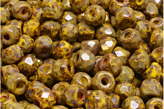 ファセット加工のポニーベーグルビーズ、イエロートラバーチン（83120-86800）、ガラス、チェコ共和国