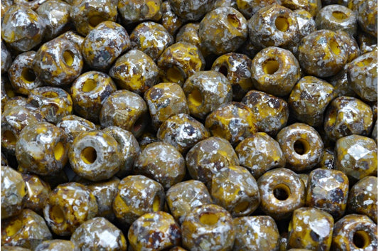 ファセット加工のポニーベーグルビーズ、イエロートラバーチンシルバースプラッシュ（83120-86800-94400）、ガラス、チェコ共和国