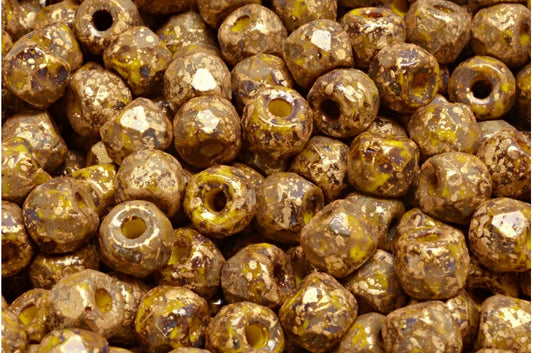ファセット加工のポニーベーグルビーズ、イエロートラバーチンゴールドスプラッシュ（83120-86800-94401）、ガラス、チェコ共和国