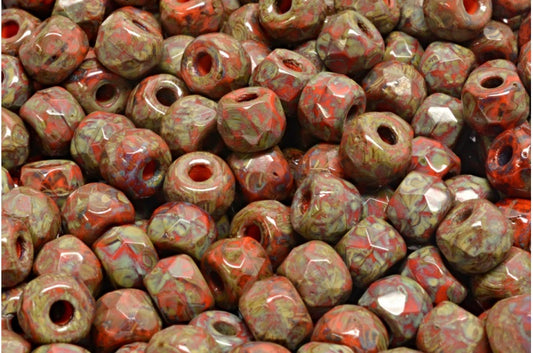 ファセット加工のポニーベーグルビーズ、ディープオレンジトラバーチン（93140-86800）、ガラス、チェコ共和国