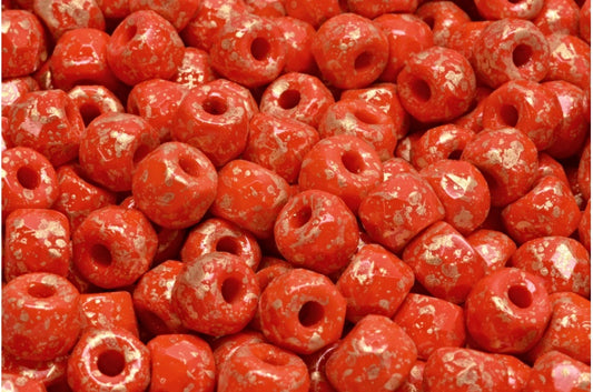 多面小马贝果珠，深橙色金色泼墨（93140-94401），玻璃，捷克共和国