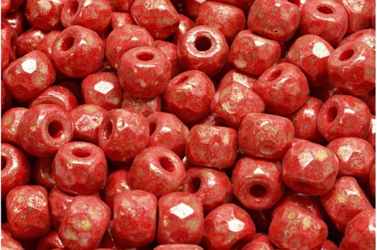 ファセットポニーベーグルビーズ、不透明レッドライトイエロー（93200-34302）、ガラス、チェコ共和国