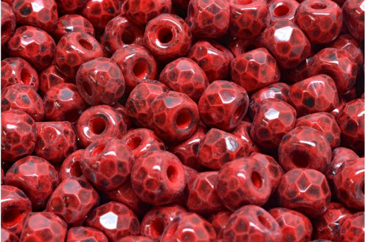 ファセット加工のポニーベーグルビーズ、不透明レッドライトターコイズ（93200-34309）、ガラス、チェコ共和国