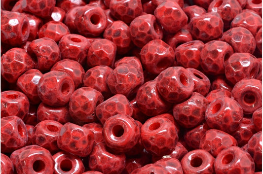 ファセットポニーベーグルビーズ、不透明レッド 34312 (93200-34312)、ガラス、チェコ共和国