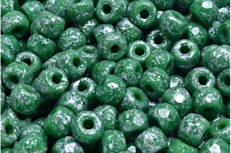 ファセットポニーベーグルビーズ、不透明グリーン56215シルバースプラッシュ（53330-56215-94400）、ガラス、チェコ共和国