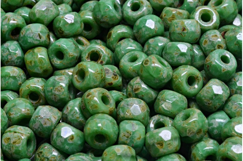 多面小马贝果珠，不透明绿色 56215 洞石 (53330-56215-86800)，玻璃，捷克共和国