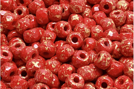 ファセットポニーベーグルビーズ、不透明レッド96020ゴールドスプラッシュ（93200-96020-94401）、ガラス、チェコ共和国
