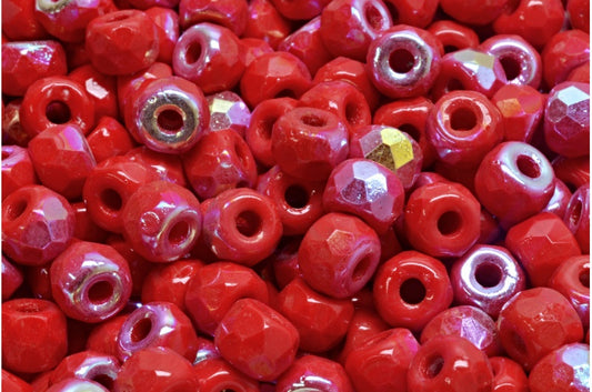 ファセットポニーベーグルビーズ、不透明レッド 96020 Ab (93200-96020-28701)、ガラス、チェコ共和国
