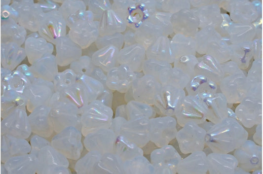 ベルフラワービーズ、オパールホワイトAb（01000-28701）、ガラス、チェコ共和国