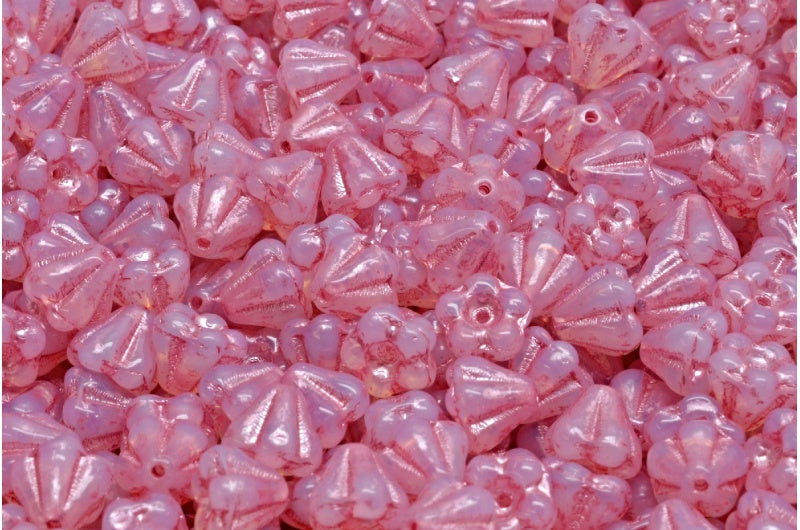 ベルフラワービーズ、オパールホワイトピンクライン（01000-54321）、ガラス、チェコ共和国