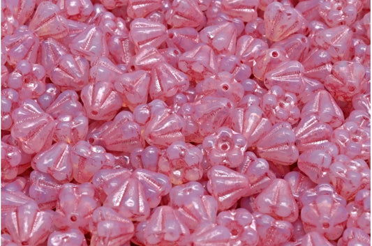 ベルフラワービーズ、オパールホワイトピンクライン（01000-54321）、ガラス、チェコ共和国