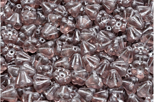 ベルフラワービーズ、透明ライトアメジスト、シルバーライン（20030-54301）、ガラス、チェコ共和国