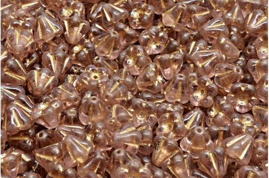 ベルフラワービーズ、透明ライトアメジスト、ゴールドライン（20030-54302）、ガラス、チェコ共和国