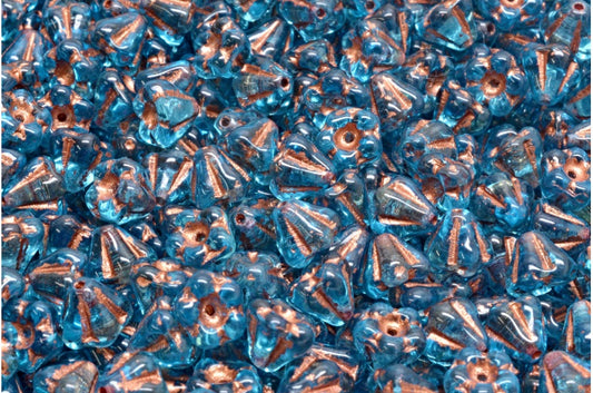 ベルフラワービーズ、透明アクア銅線入り（60010-54319）、ガラス、チェコ共和国