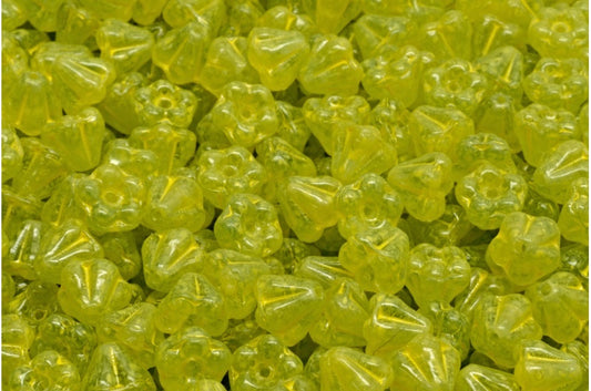 OUTLET 10 grams Bell Flower Beads, 4 x 6 mm, Mix Yellow Blue Beige Yellow Spotted (87301-33303), Glass, Czech Republic