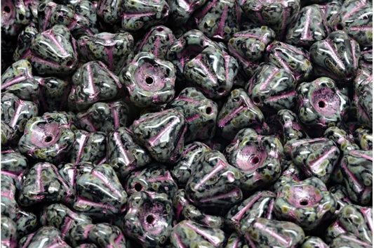 ベルフラワービーズ、ブラックトラバーチン、ピンクライン（23980-86800-54321）、ガラス、チェコ共和国