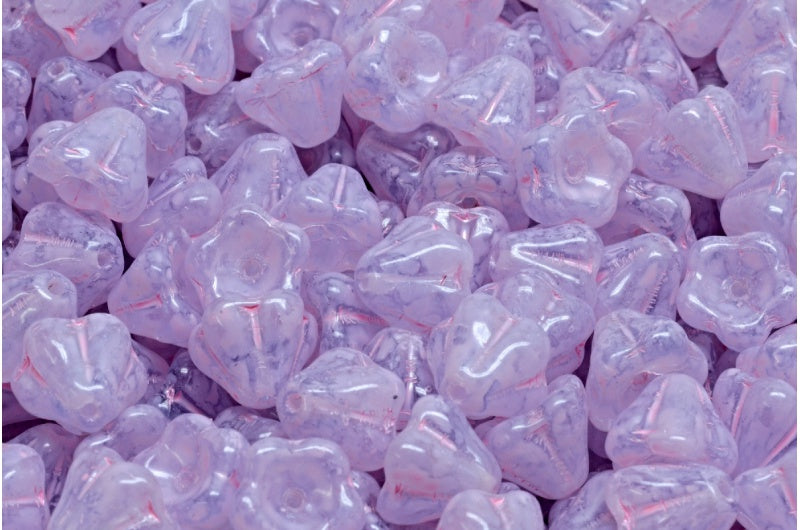 铃铛花珠，透明蓝暖紫色斑点（30010-33304），玻璃，捷克共和国