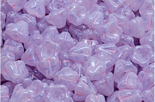 铃铛花珠，透明蓝暖紫色斑点（30010-33304），玻璃，捷克共和国