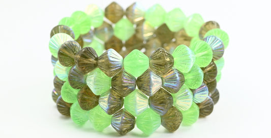 Lantern Bicone Pressed Glass Beads, Color Mixed Colors 3 Ab (COLOR-MIX-3-AB), Glass, Czech Republic ~ STRANDED