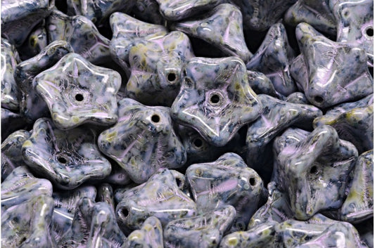 ペチュニアフラワービーズ、ブラックトラバーチンコールドパープルスポット（23980-86800-33305）、ガラス、チェコ共和国