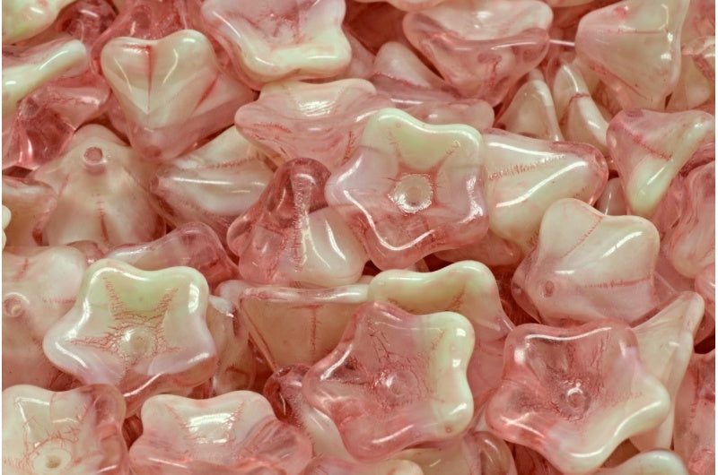 矮牵牛花珠子，56208 暖紫色斑点 (56208-33304)，玻璃，捷克共和国