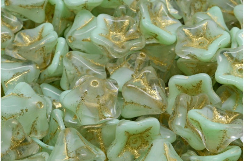 ペチュニアフラワービーズ、56208 ゴールドライン（56208-54302）、ガラス、チェコ共和国