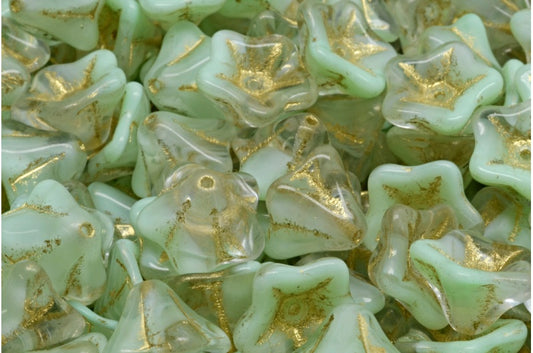 ペチュニアフラワービーズ、56208 ゴールドライン（56208-54302）、ガラス、チェコ共和国