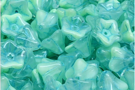 矮牵牛花珠子，56208 浅蓝色内衬 (56208-54308)，玻璃，捷克共和国