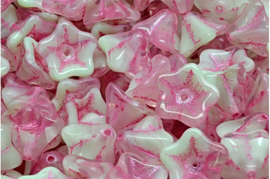 矮牵牛花珠子，56208 粉色内衬 (56208-54321)，玻璃，捷克共和国