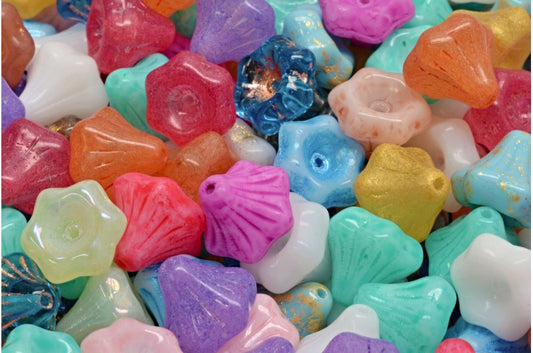 OUTLET 10 grams Flower Bell Beads, 9 x 9 mm, Mixed Colors (00001-mix), Glass, Czech Republic