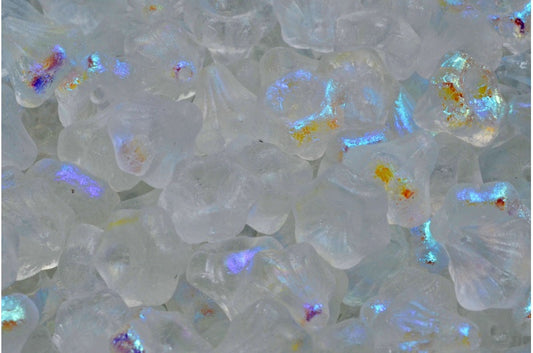 Flower Bell Beads, Crystal Etched Ab (00030-etch-28701), Glass, Czech Republic