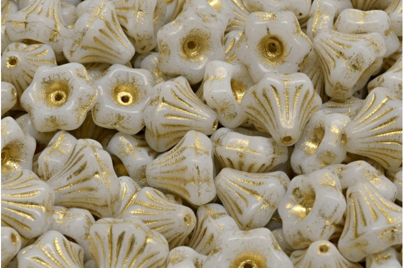 フラワーベルビーズ、ホワイトゴールドライン（02010-54302）、ガラス、チェコ共和国