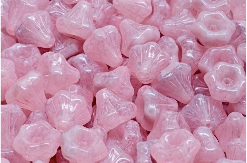 花朵铃铛珠，26028 暖紫色斑点 (26028-33304)，玻璃，捷克共和国