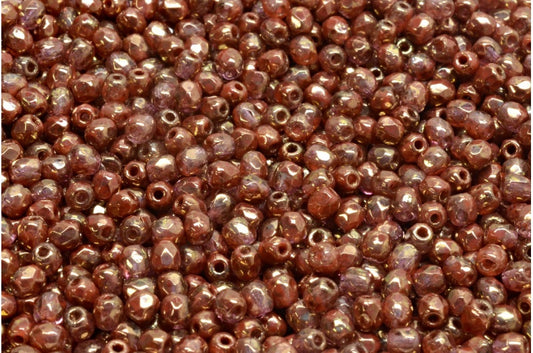 ファセットラウンドファイアポリッシュビーズ、不透明ブラウンオパールホワイトテラコッタバイオレット（13600-01000-15496）、ガラス、チェコ共和国