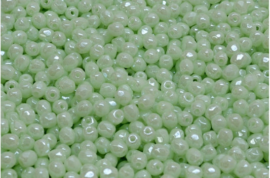 ファセット加工ラウンドファイアポリッシュビーズ、不透明グリーンヘマタイト（53100-14400）、ガラス、チェコ共和国