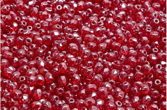 ファセット加工ラウンドファイアポリッシュビーズ、ルビーレッドヘマタイト（90080-14400）、ガラス、チェコ共和国