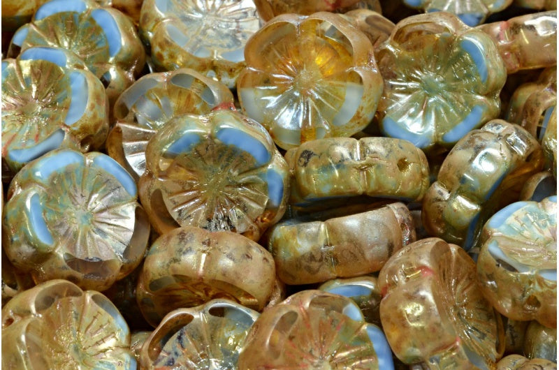 Table Cut Hawaii Flower Beads, 36017 Picasso (36017-43400), Glass, Czech Republic
