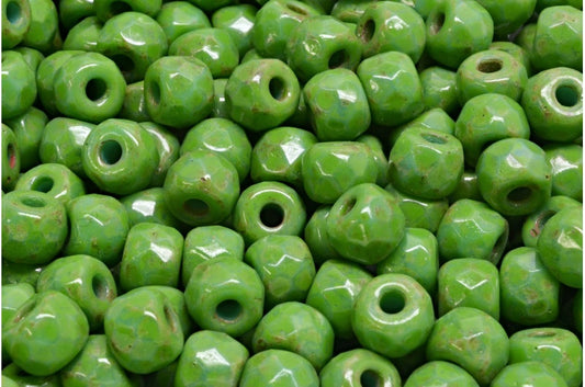 Faceted Pony Bagel Beads, Turquoise Travertin Green Spotted (63130-86800-33311), Glass, Czech Republic