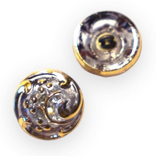 1 pcs Hand Painted Glass Buttons with ornament, size 8 (18 mm), Glass, Czech Republic