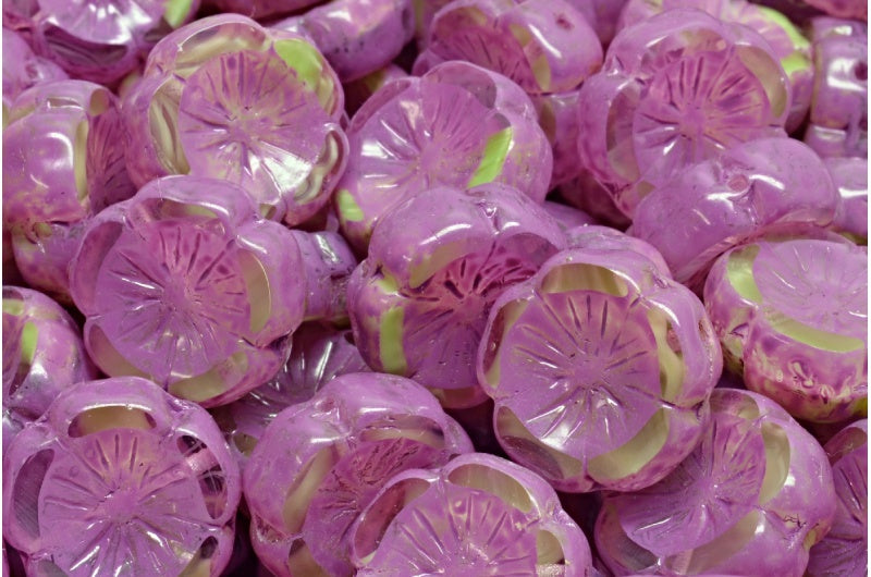 Table Cut Hawaii Flower Beads, 56217 Pink Spotted (56217-33306), Glass, Czech Republic