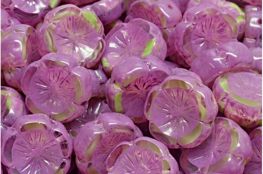 Table Cut Hawaii Flower Beads, 56217 Pink Spotted (56217-33306), Glass, Czech Republic