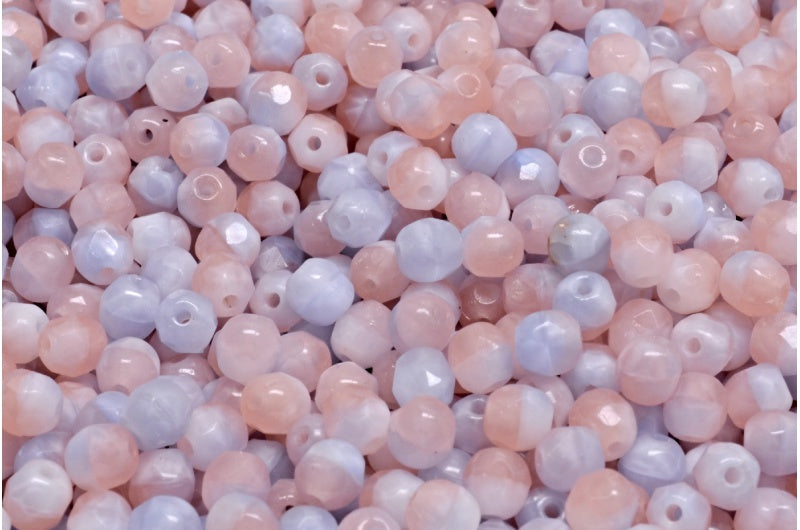 Faceted Round Fire Polished Beads, Opal Blue 72000 (32010-72000), Glass, Czech Republic