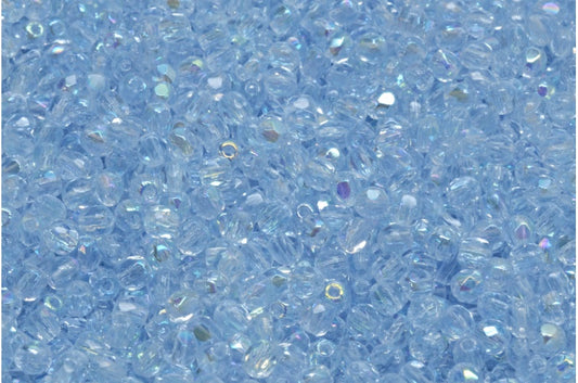 Faceted Round Fire Polished Beads, Transparent Blue Ab (30020-28701), Glass, Czech Republic
