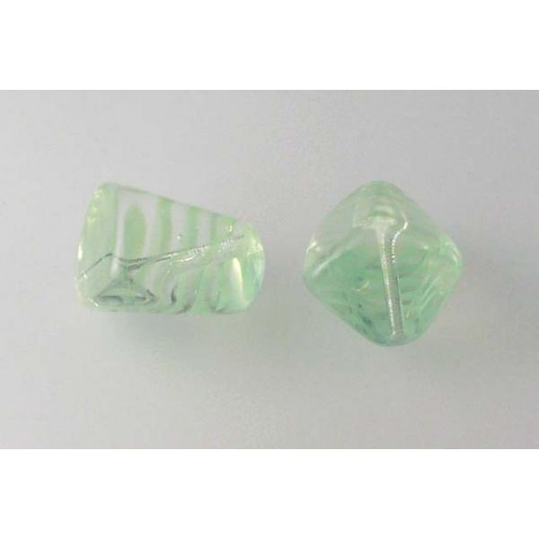 Pressed Shaped Glass Beads, Striped Crystal Green (08501), Glass, Czech Republic