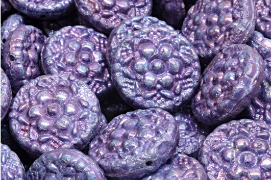 Spring Flower Round Beads, White Nebula (02010-15001), Glass, Czech Republic