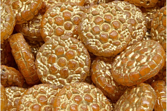 OUTLET 10 grams Spring Flower Round Beads, 18 x 18 mm, Orange Gold Lined (R0912-54302), Glass, Japan